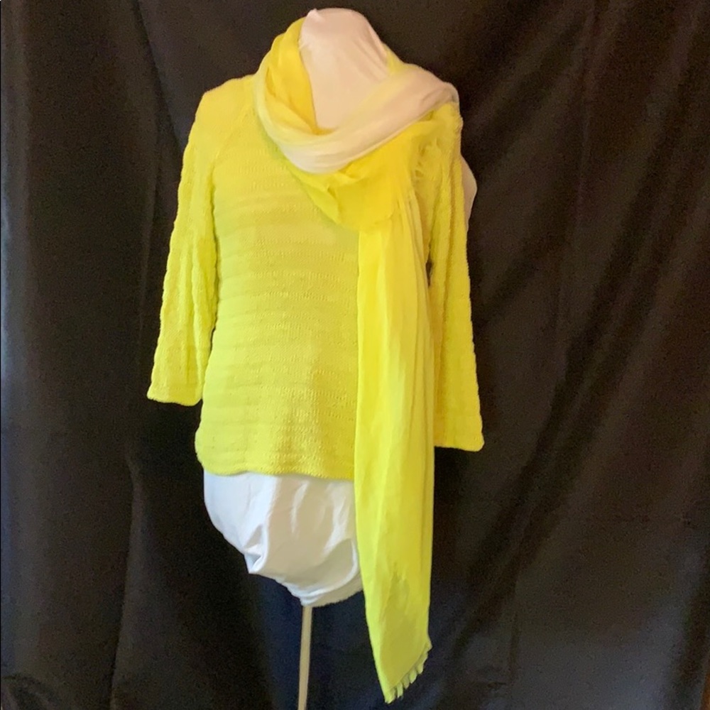 Lemon yellow sweater with matching scarf